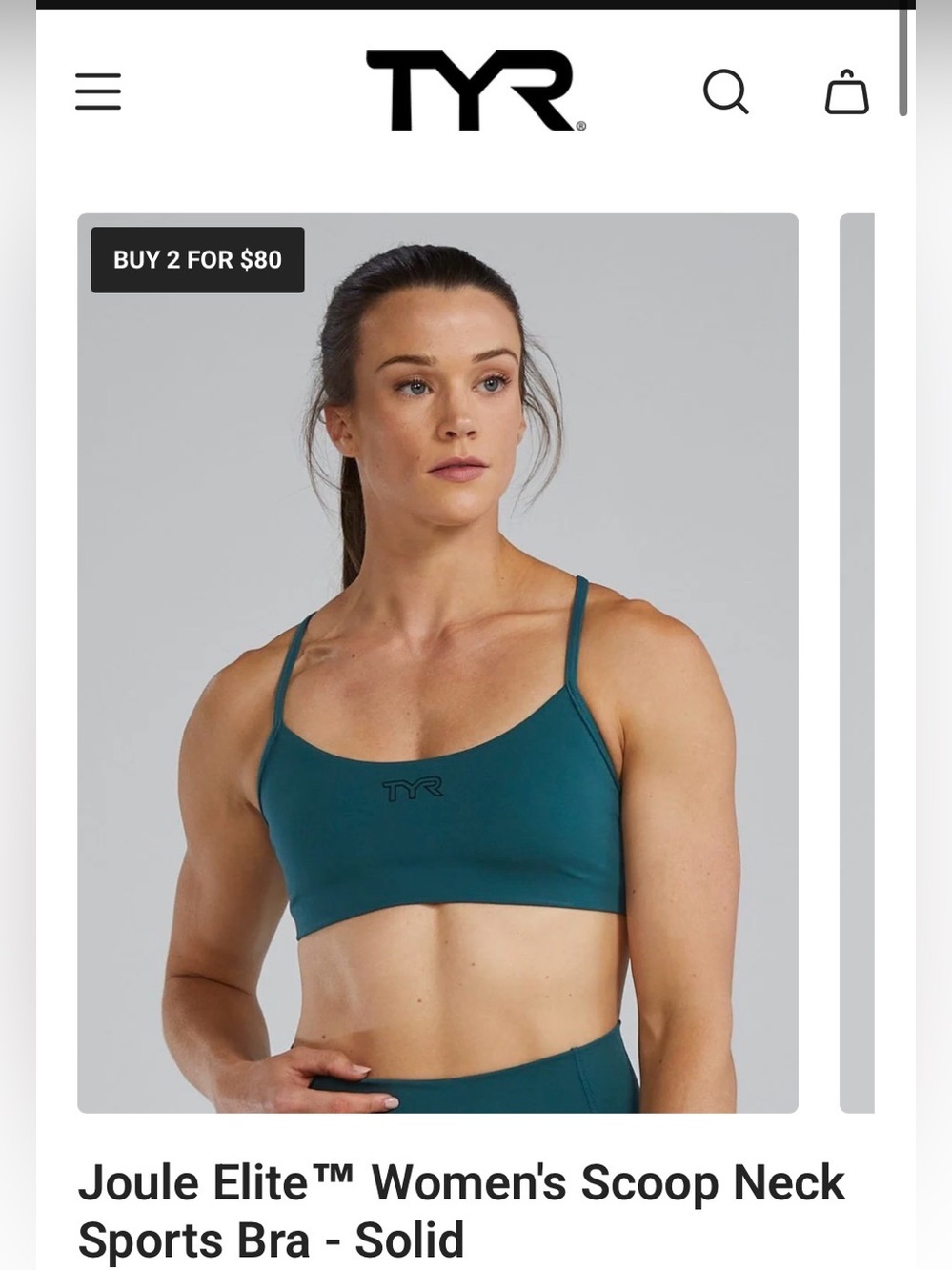 TYR Joule Elite™ Women's Scoop Neck Sports Bra - M (Emerald Green) - Picture 4 of 5